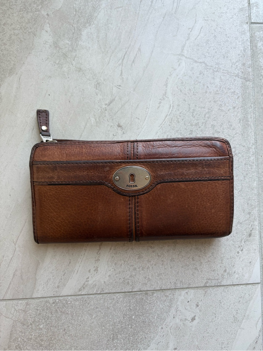 Fossil Brown Real Leather Zip-Around Wallet